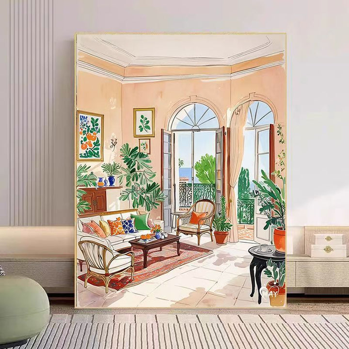 Cozy Living Room Watercolor Art Print Bowlift