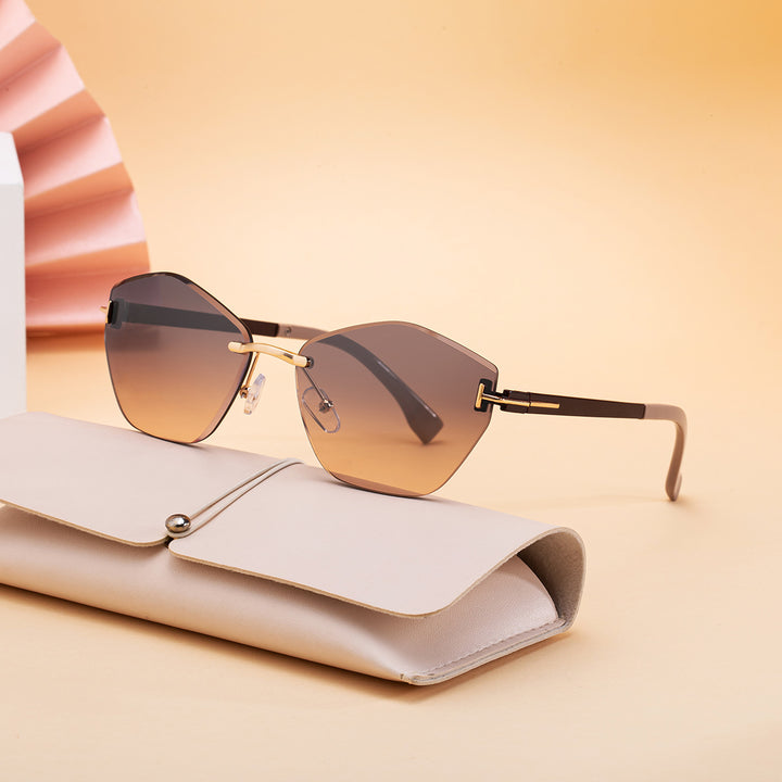 Rimless Hexagonal Gradient-Effect UV Protection Sunglasses with Adjustable Nose Pads Bowlift