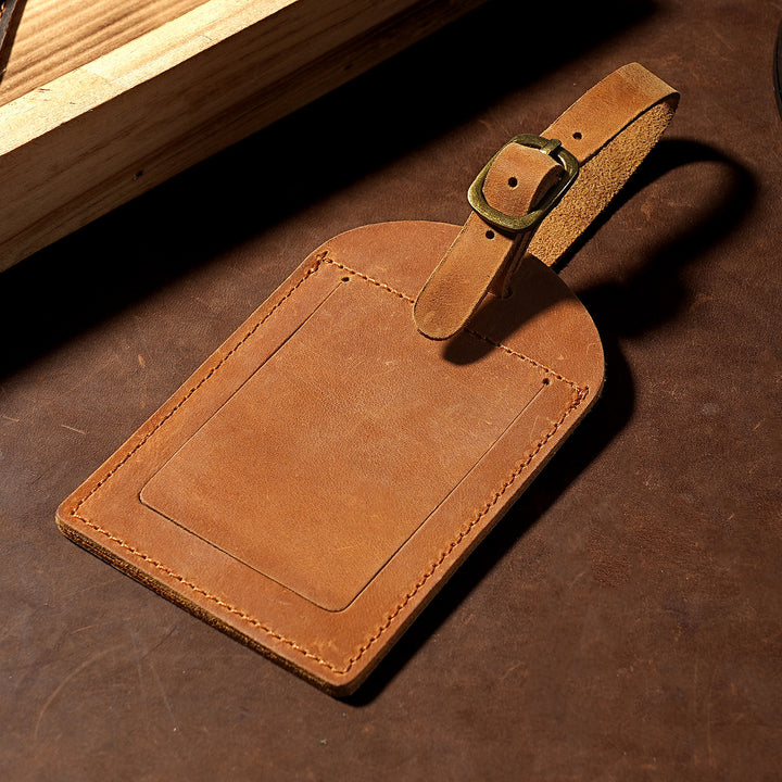 Genuine Leather Luggage Tag with Adjustable Buckle and ID Window Bowlift