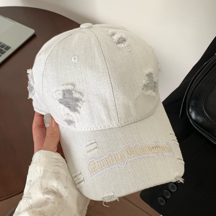 Women's Distressed Denim Baseball Cap Bowlift