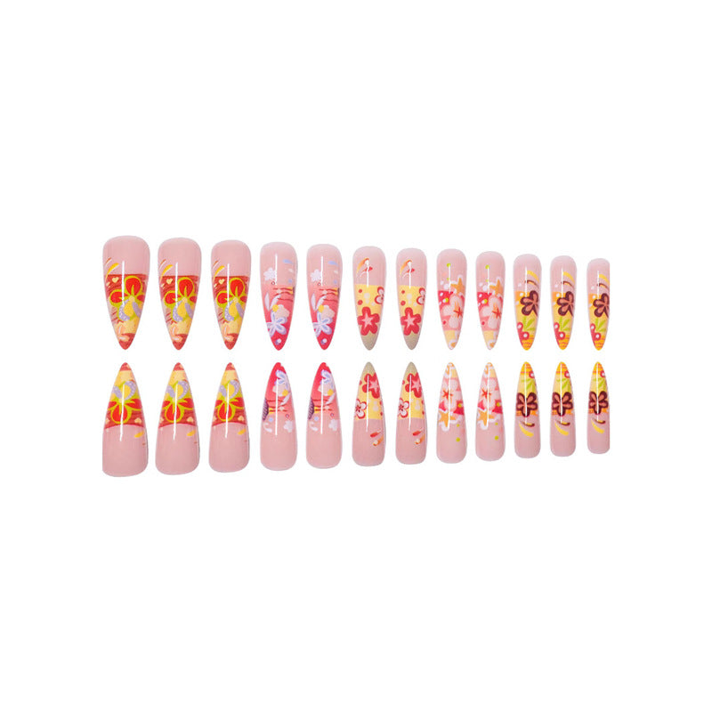 Artistic Floral Stiletto Press-On Nails Bowlift