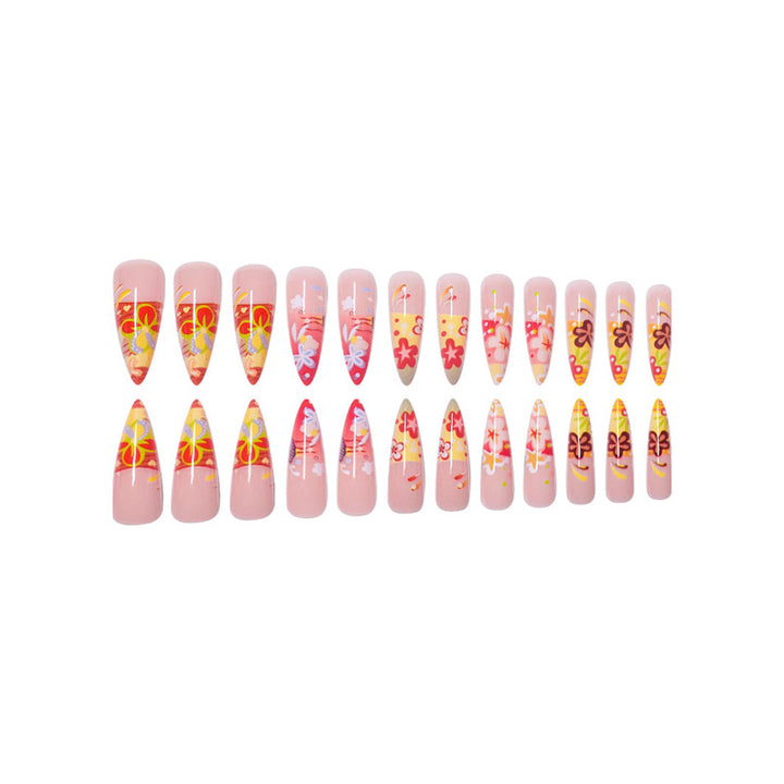Artistic Floral Stiletto Press-On Nails Bowlift