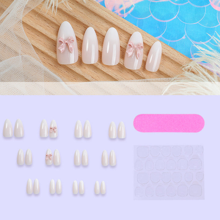 Elegant Press-On Nail Art Set with Glossy Finish and Cute Bow Details Bowlift