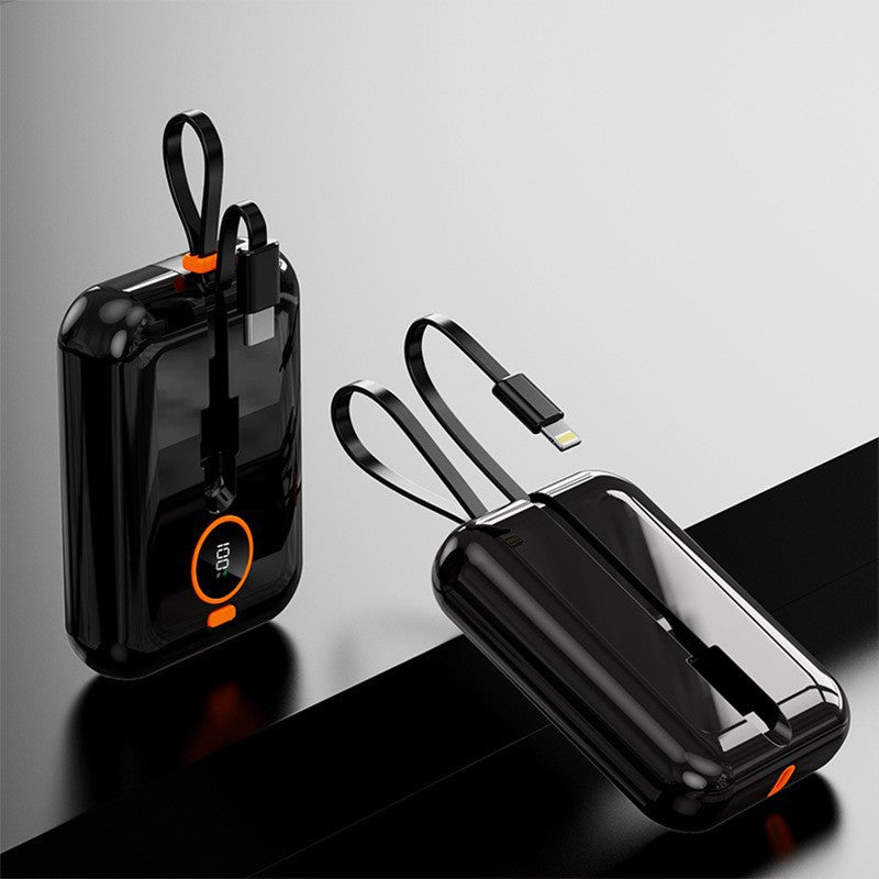 Portable Mini Power Bank with Integrated Charging Cable and Digital Display Bowlift