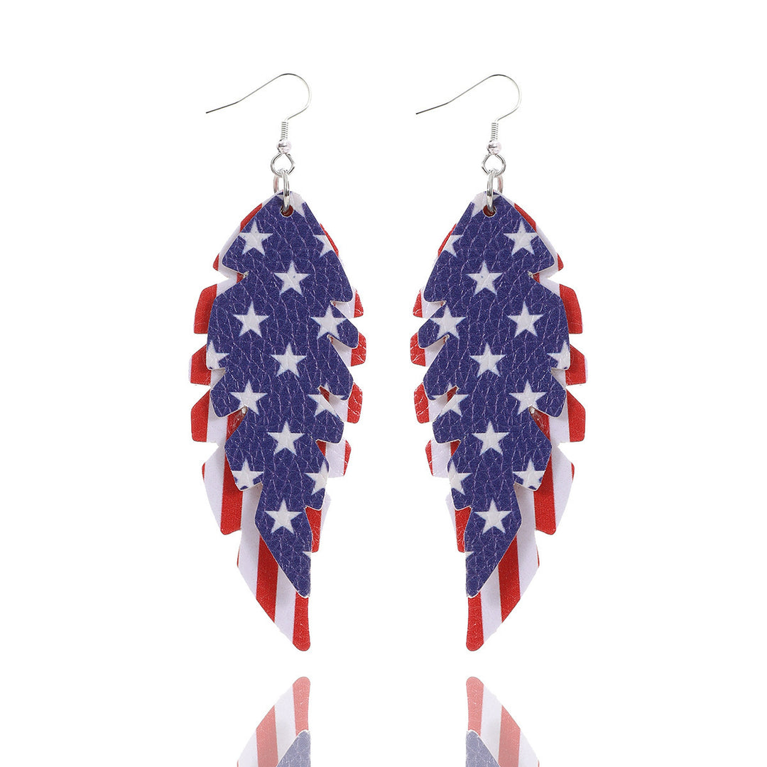 Women's star stripe print faux leather drop earrings with fishhook Bowlift