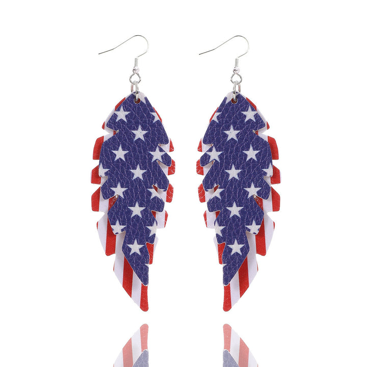 Women's nan teardrop-shaped faux leather earrings with star and stripe print Bowlift