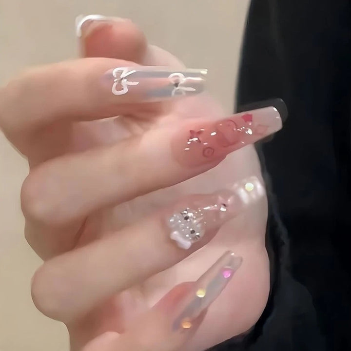 Decorative Press-On Nail Set with Character Accents Bowlift