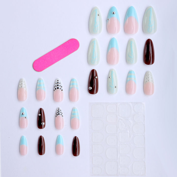 Artificial stiletto nails with glamorous applications Bowlift