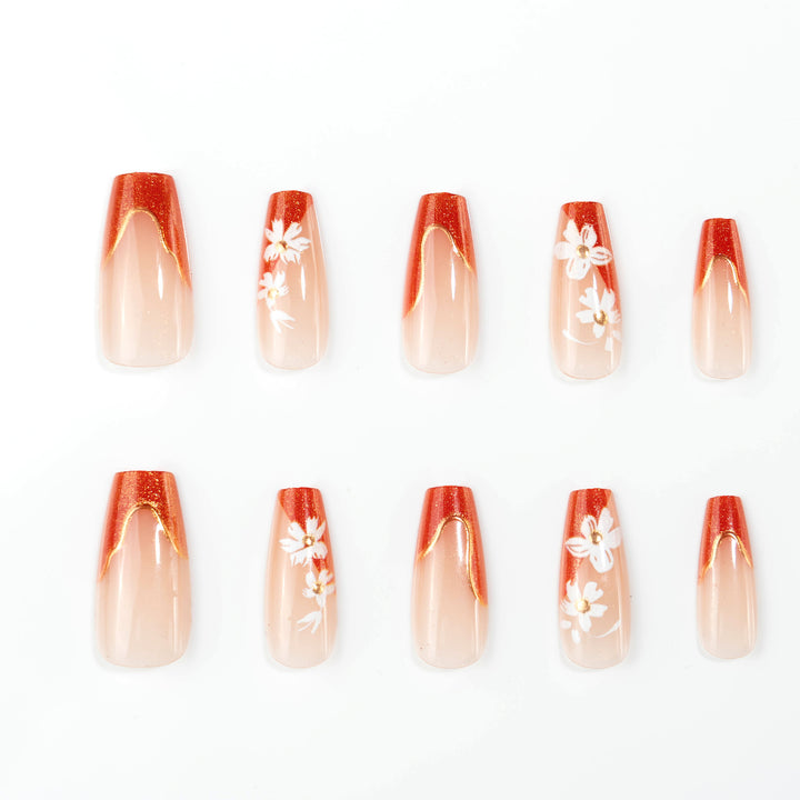 Artificial Nail Set with Floral Accents Bowlift