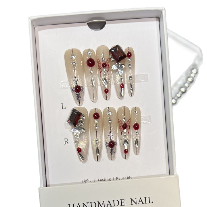 Artistic Floral Embellished Press-On Nail Set Bowlift