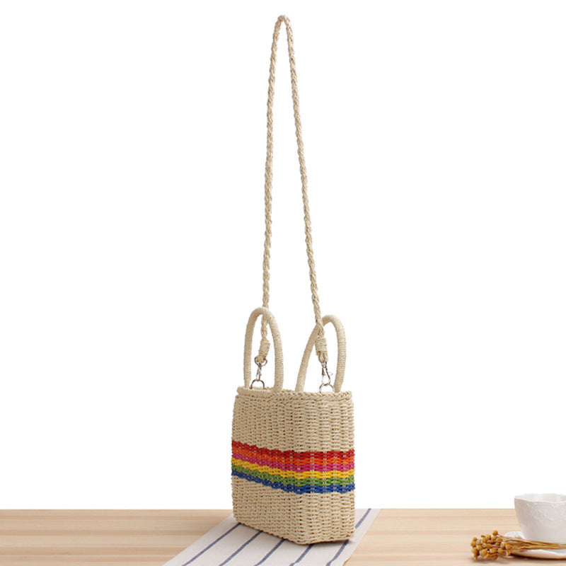 Braided shoulder bag with colorful striped design Bowlift