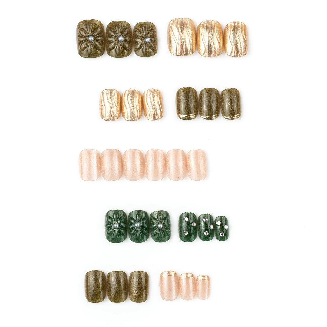 Artificial nail set with elegant flower design and luxurious glitter accents Bowlift