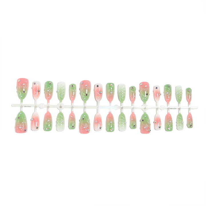 Acrylic Nail Set with Spring Design and Glitter Accents Bowlift