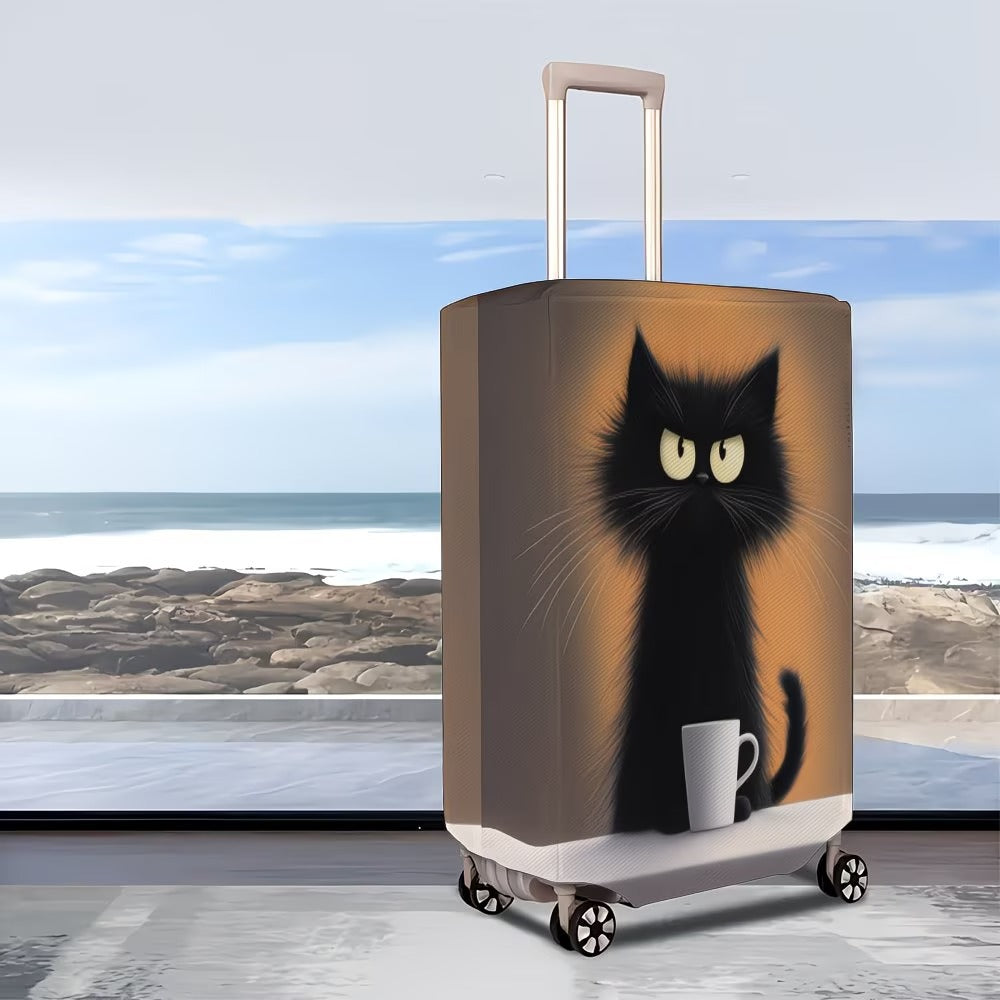 Unisex non-elastic suitcase cover with cartoon cat motif and cup design, durable travel suitcase protection Bowlift