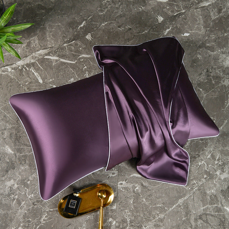 Mulberry Silk-Feel Satin Pillowcase Set with Piping and Hidden Zipper Bowlift