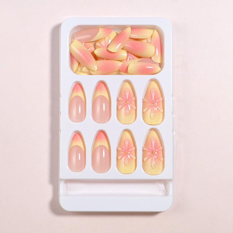 Artistic Press-On Nail Set with Floral Accents Bowlift