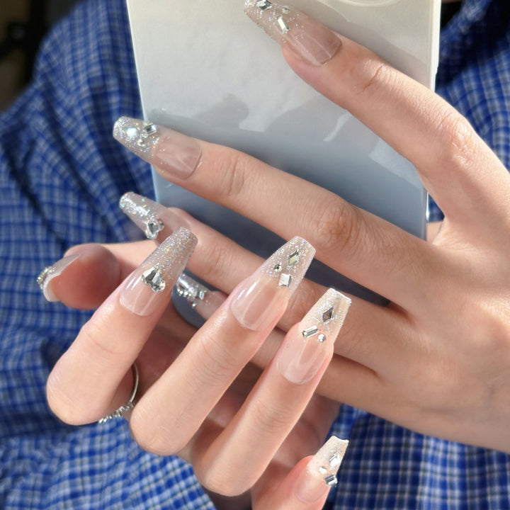 Decorative Gemstone and Floral Press-On Nails Bowlift