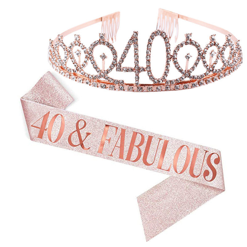 Girl Glittering Birthday Crown and Sash Set Bowlift
