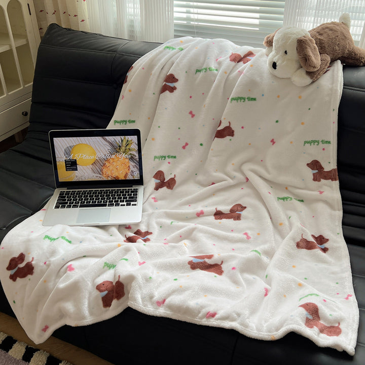 Cozy Plush Cartoon Dog-Themed Throw Blanket