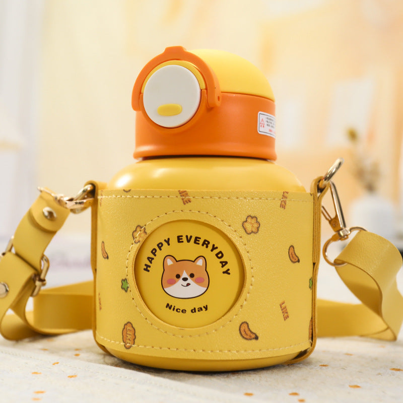 Women’s insulated drinking bottle with playful animal design and practical carrying bag Bowlift
