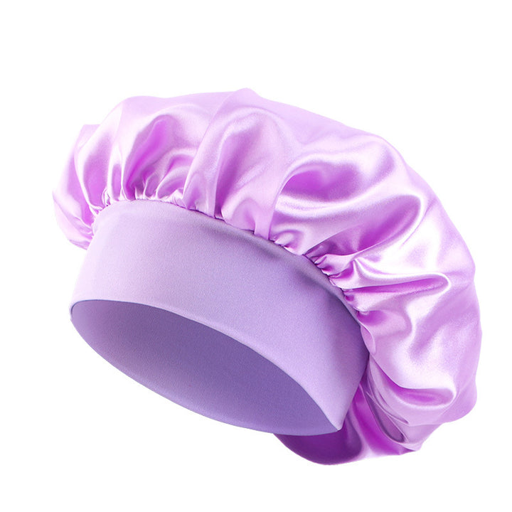 Satin sleep bonnet with wide protective elastic band Bowlift