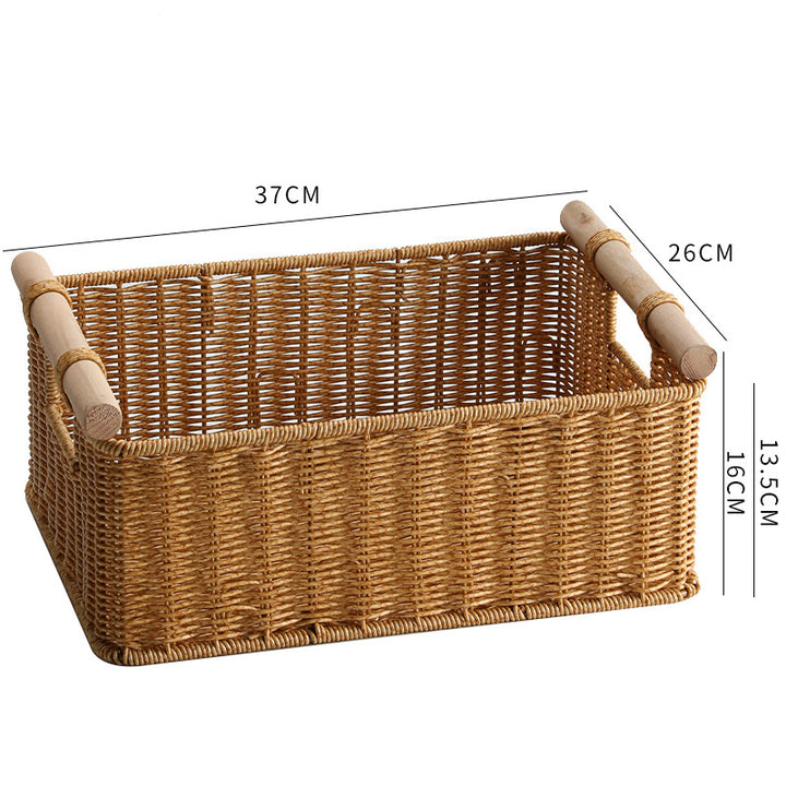 Handcrafted Woven Storage Basket with Wooden Handles Bowlift