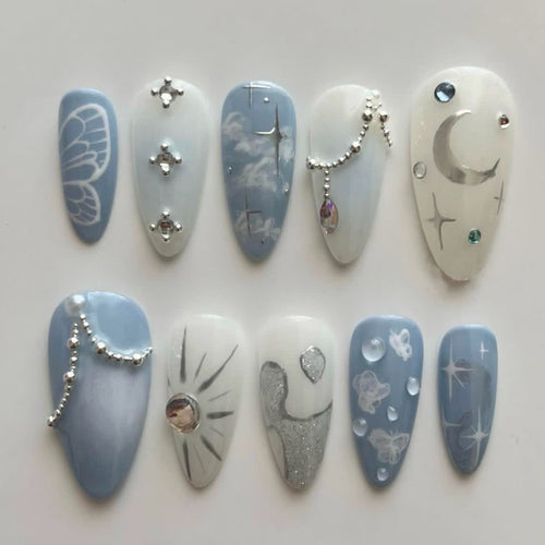 Celestial Design Press-On Nails with Gem Accents Bowlift