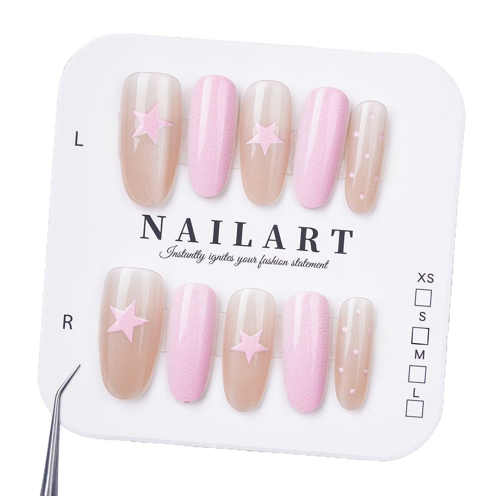Decorative Press-On Nail Art Set with Star Accents Bowlift