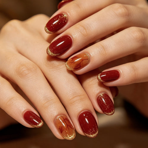 Elegant Fall-Themed Gel Nail Art Bowlift