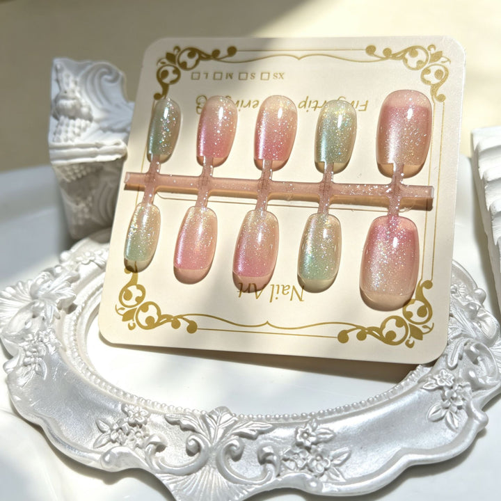 Iridescent Glitter Press-On Nail Tips Bowlift