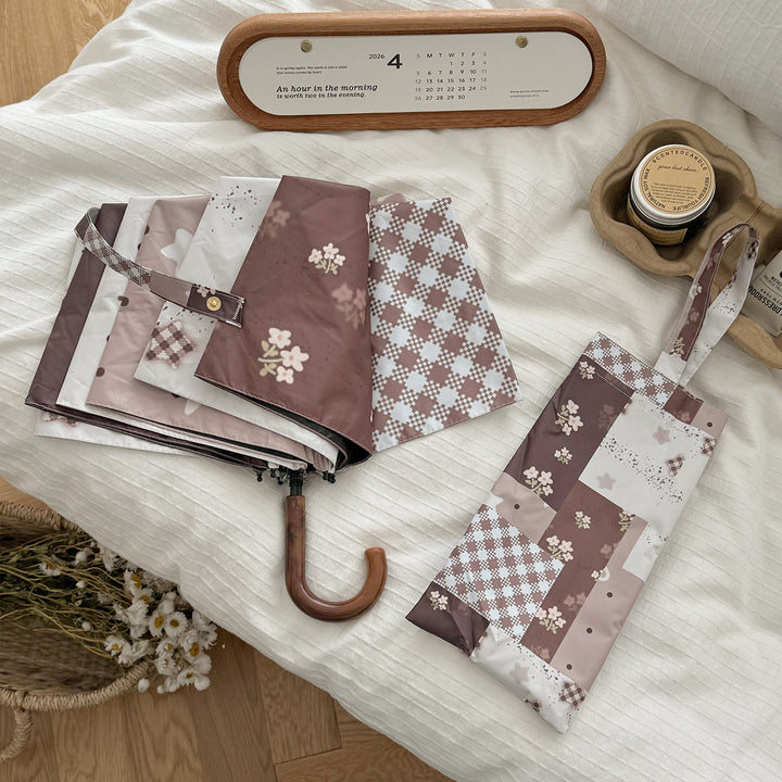 Women's Folding Umbrella with Exclusive Patchwork Design Bowlift