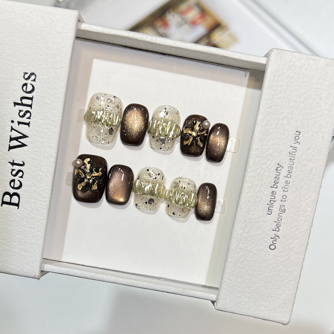 Decorative Press-On Nail Art Set with Chic Textured Accents Bowlift