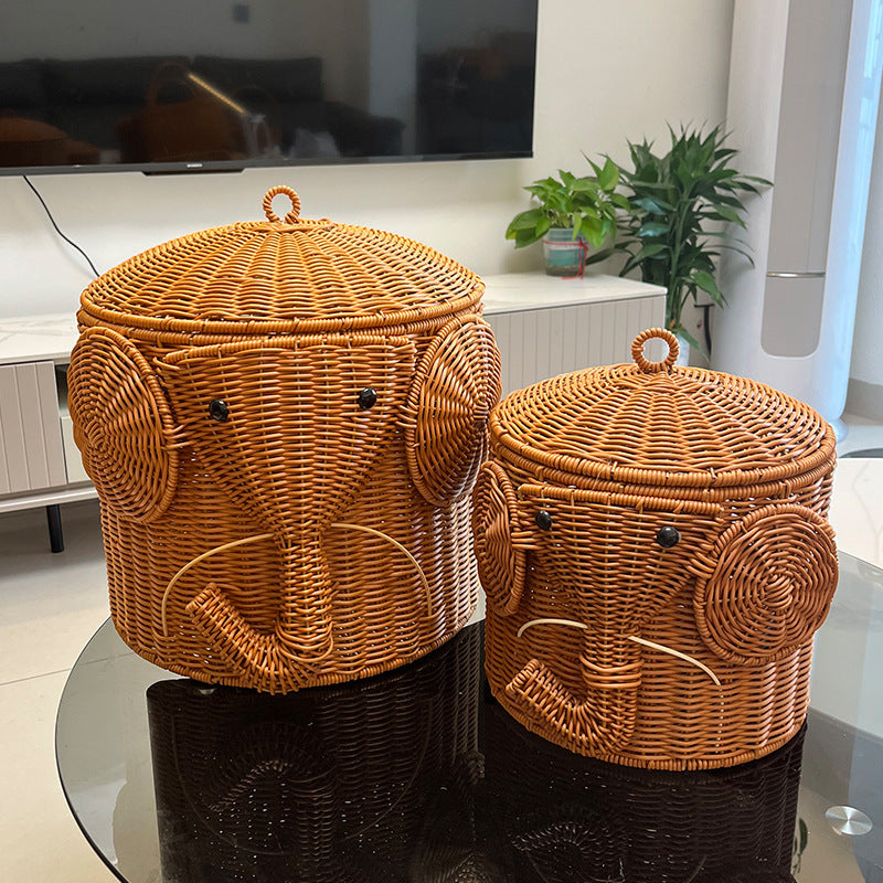 Elephant-Shaped Woven Storage Basket Bowlift