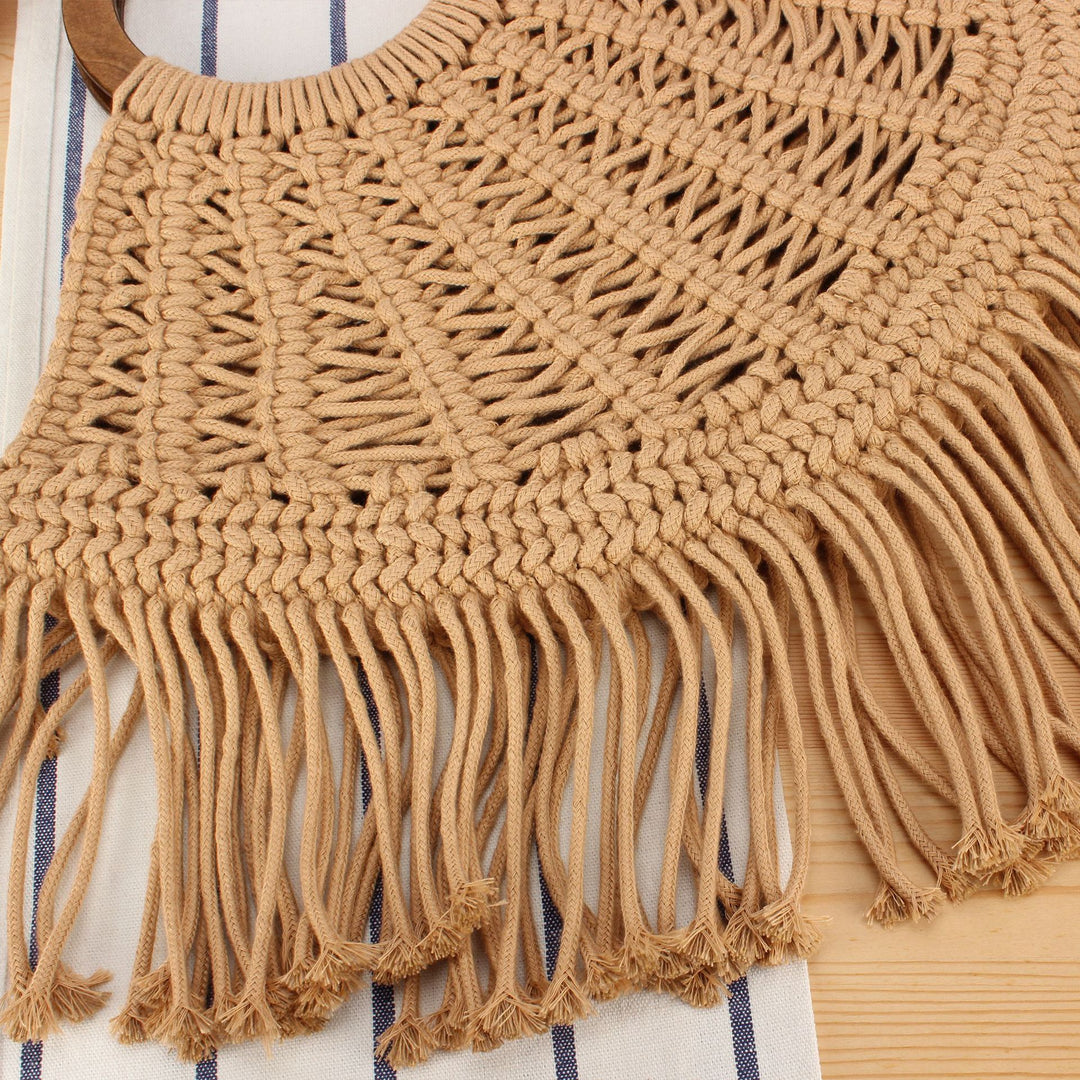 Handbag with Fringed Macramé Design Bowlift