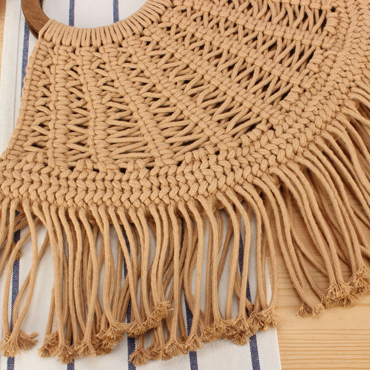 Handbag with Fringed Macramé Design Bowlift