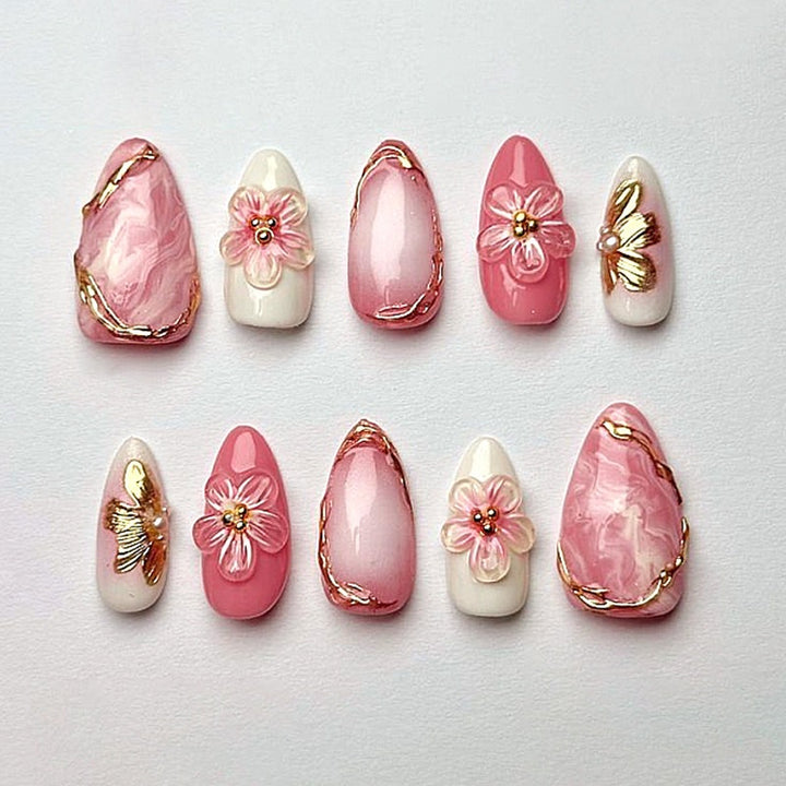 Artificial nail set with elegant flower and glitter details Bowlift