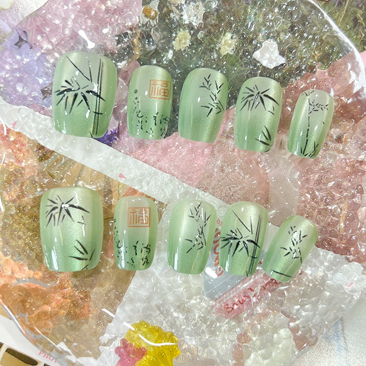 Artistic nail tips with bamboo motif Bowlift