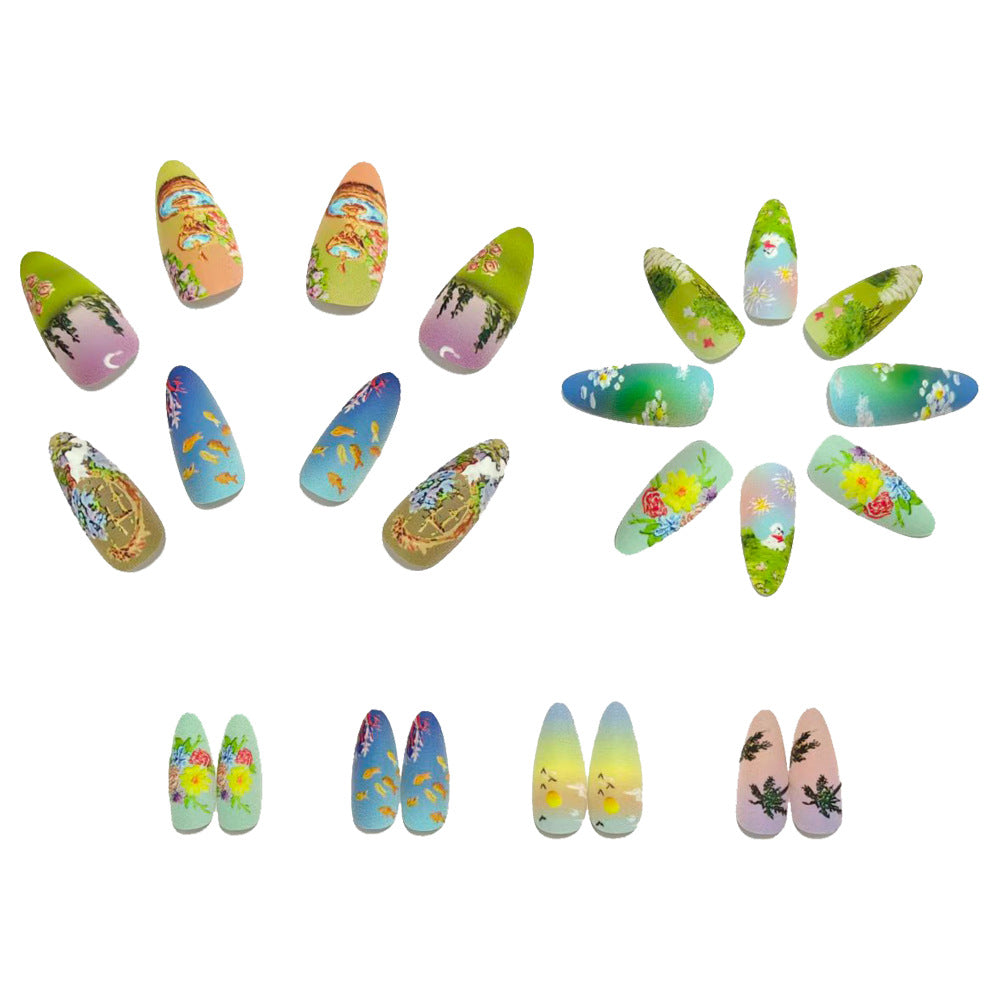 Artificial nails with artful nature and water world decoration Bowlift