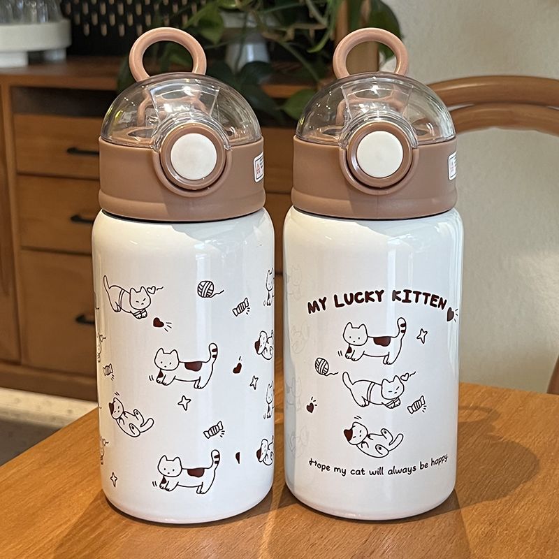 Unisex water bottle Bowlift with funny cat pattern and practical lid