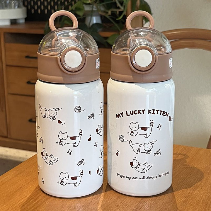 Unisex water bottle Bowlift with funny cat pattern and practical lid