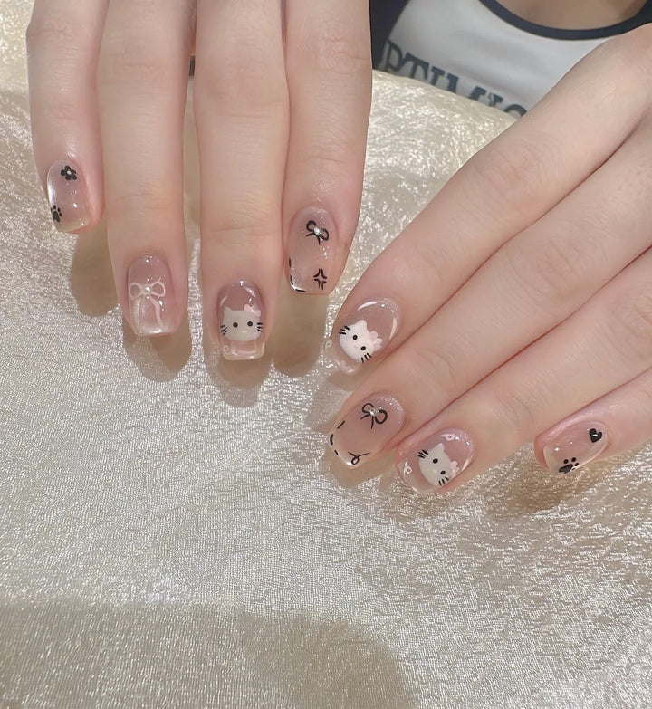 Decorative Press-On Nail Set with Whimsical Bow Designs Bowlift