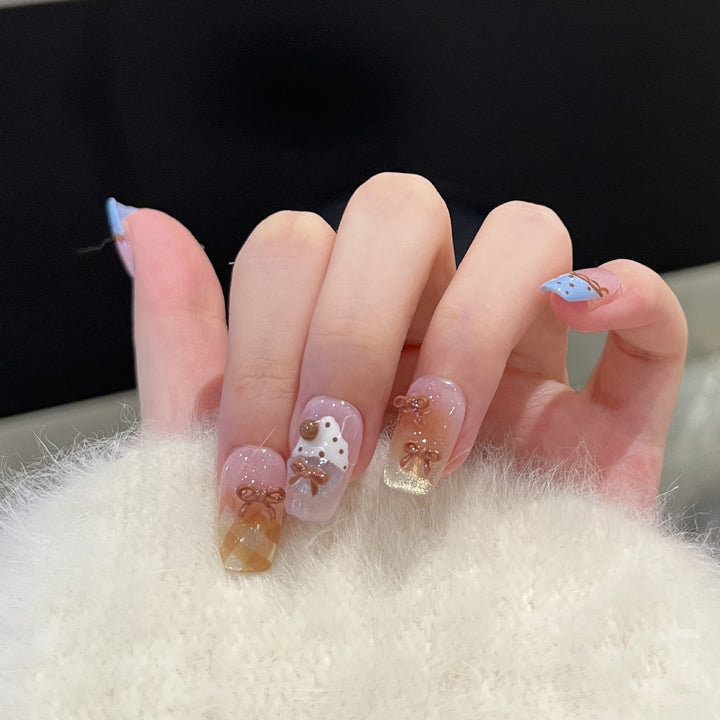 Decorative Press-On Nail Art Set with Charming Bow Accents Bowlift