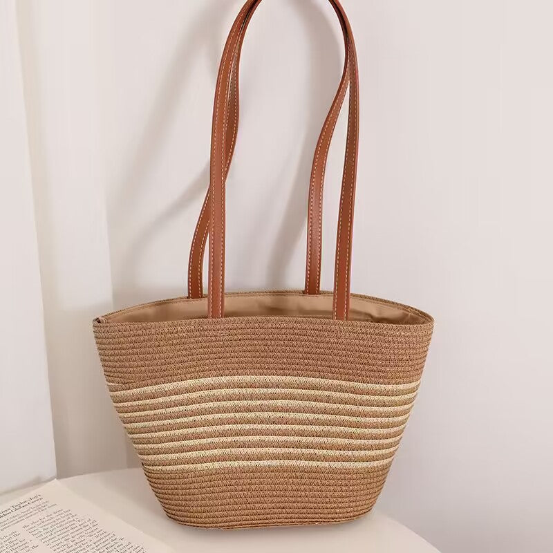 Elegant Bast Handbag with Leather Handles Bowlift
