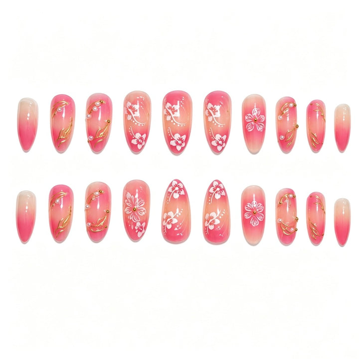 Artistic Nail Art Press-On Nail Set with Floral and Gold Accents Bowlift