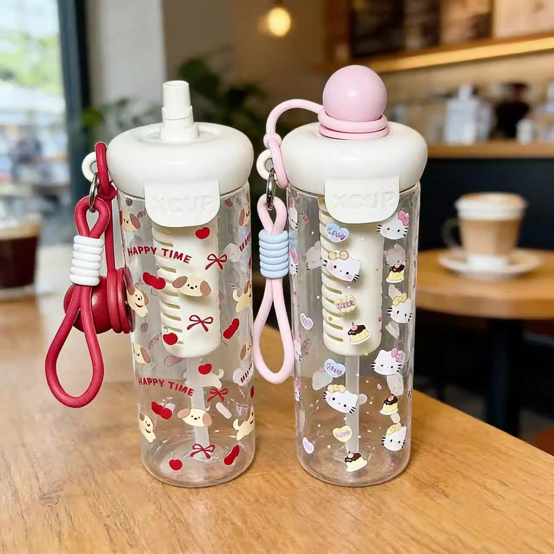 Women's water bottle with cheerful design and practical carrying handle Bowlift