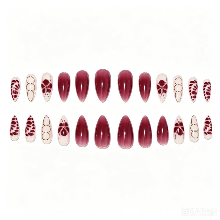 Artistic Press-On Nail Set with Floral and Ombre Designs Bowlift
