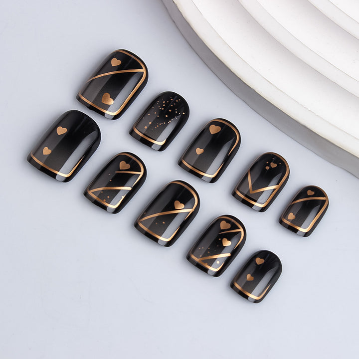 Elegant Heart-Embellished Press-On Nails Bowlift