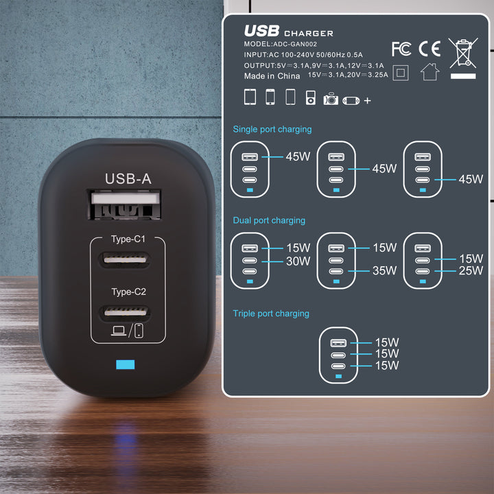 High-power GaN USB-C multiport fast charger with UK plug Bowlift