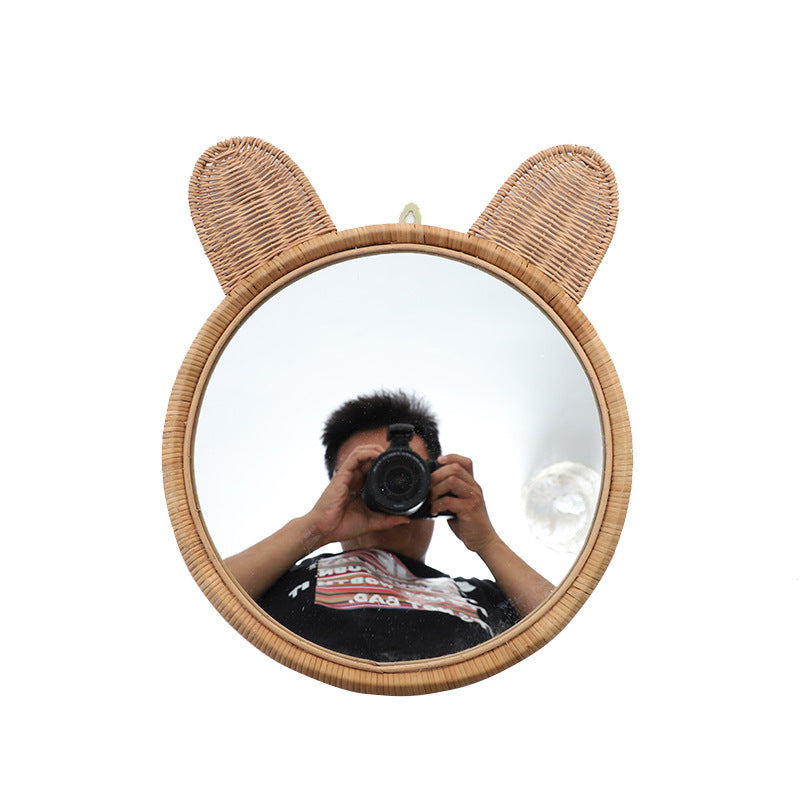 Round Wall Mirror with Rattan Design Bowlift