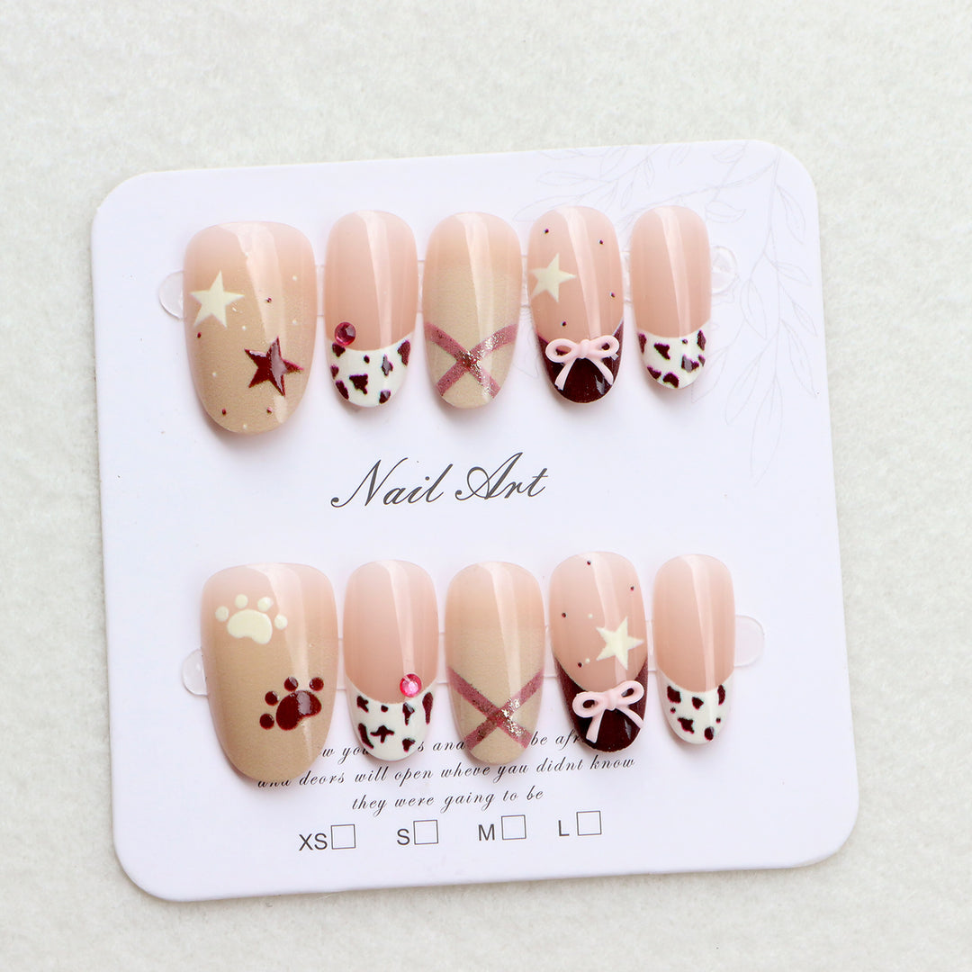 Thematic Press-On Nail Art Set with Charming Designs Bowlift